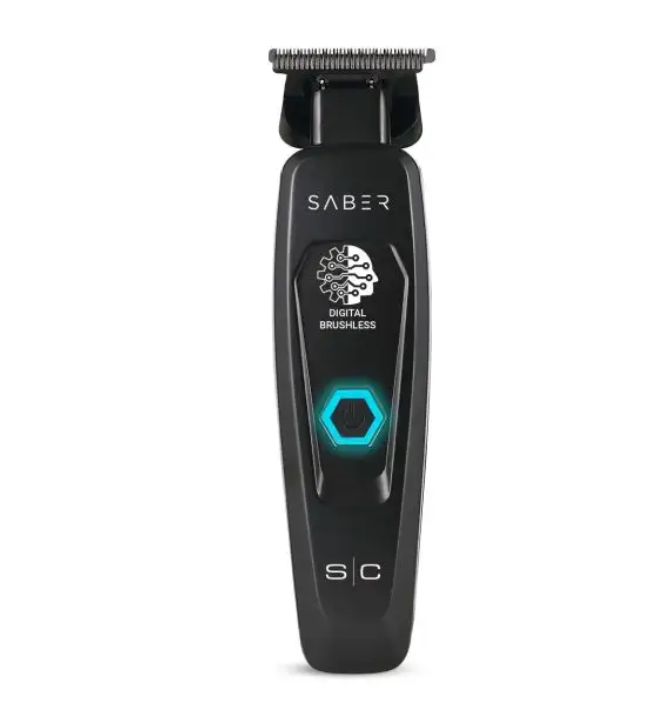 Saber Trimmer - Professional Cordless Hair Trimmer with Full Metal Body and Digital Brushless Motor in Black