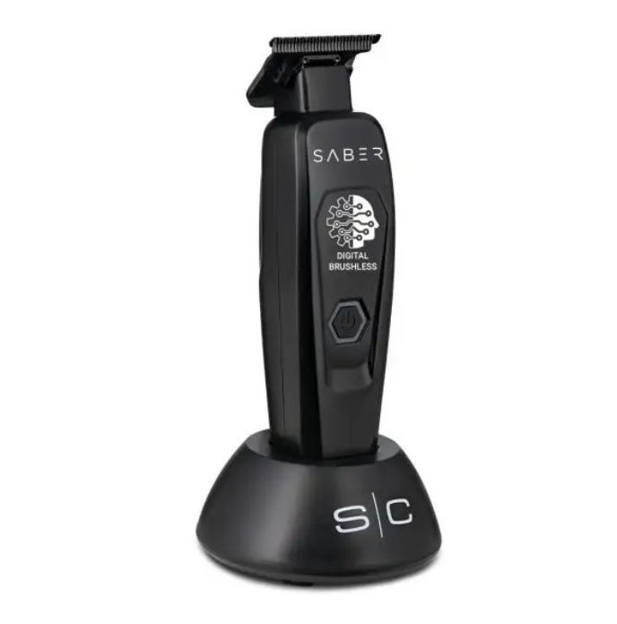 Saber Trimmer - Professional Cordless Hair Trimmer with Full Metal Body and Digital Brushless Motor in Black